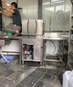 Lắp đặt máy rửa bát Prime PMDEL-1200E kèm chậu rửa và bàn sơ chế inox